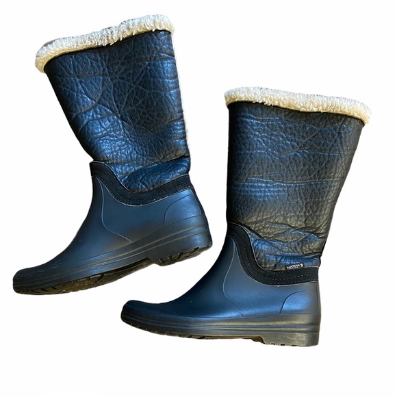 Faux Fur Lining Winter Mid Claves warm Boots. Black Leather Size 37 GUC - Picture 1 of 9